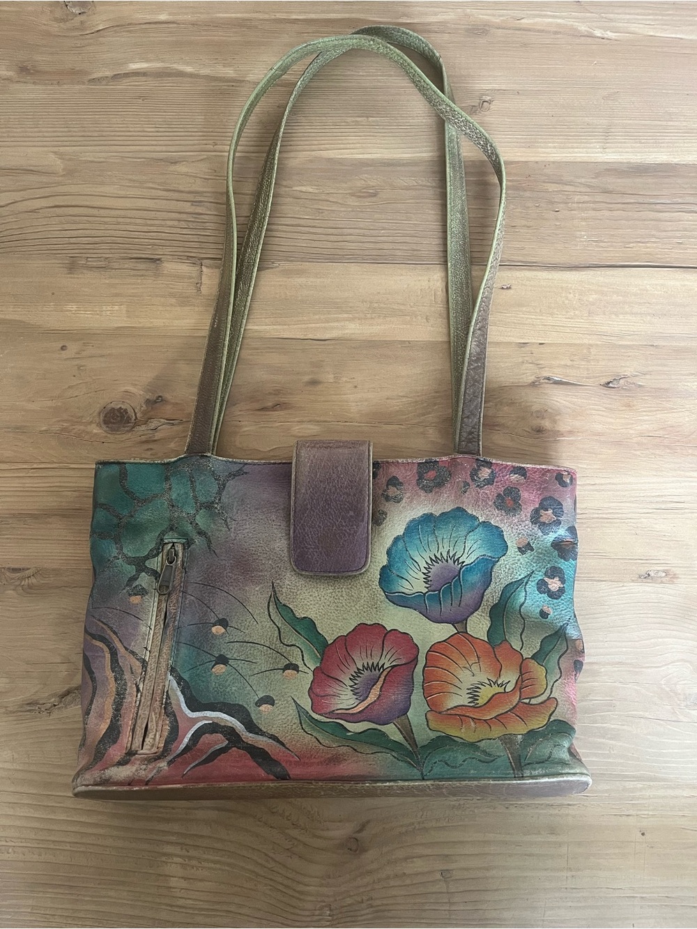 Anuschka Hand-Painted Authentic Leather Bag Tiger Stripes + Leopard Spots Y2K